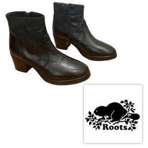 Roots Black Leather Ankle Boots